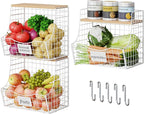 3 Pack Hanging Fruit Basket for Kitchen with Wood Lid - Onion and Potato Storage Fruit Bowl with Nameplate for Counter&Wall M