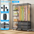 Ulif F3R Heavy Duty Clothes Rack（With Lockable Wheels）Freestanding Clothing Racks for Hanging Clothes，Adjustable Closet Organ