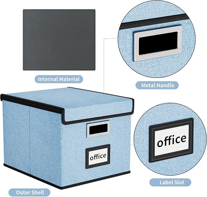 Huolewa File Organizer Box with Lid, Collapsible File Folder Organizer for Office Document Storage, Filing Box with Plastic S