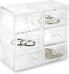 Huang Acrylic Stackable Upright 6-Drawer Jewelry Organizer Crystal Clear Acrylic | Makeup Jewelry Accessories Cosmetic Counte