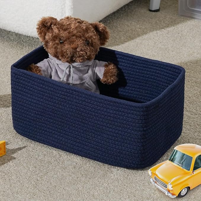 3-Pack Storage Baskets for Organizing | Woven Shelf Toy Basket | Rope Baskets for Gifts Empty | Closet Organizer Bins with Ha