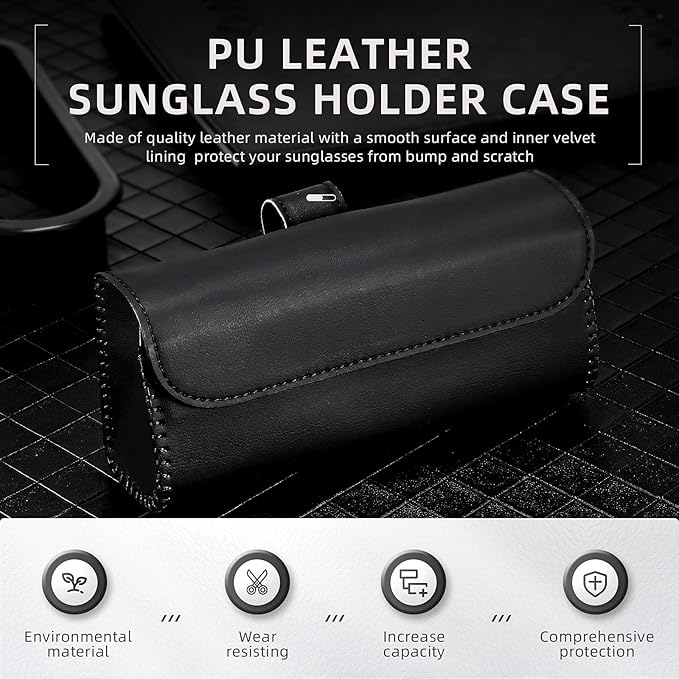 Frienda 2 Pieces Sunglasses Holder for Car Sun Visor, Eyeglasses Visor Organizer Storage Case with 2 Pcs Cleaning Cloths Automotive Interior Accessories