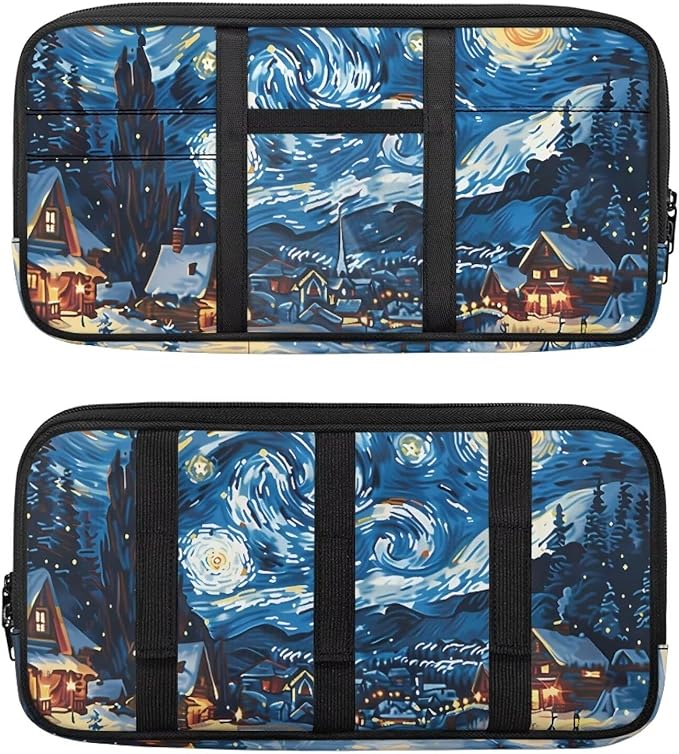 Town Print Car Sun Visor Storage Bag Pocket Organizer Car Storage Pouch Holder with Multi-Pocket Net Zipper Auto Interior Accessories