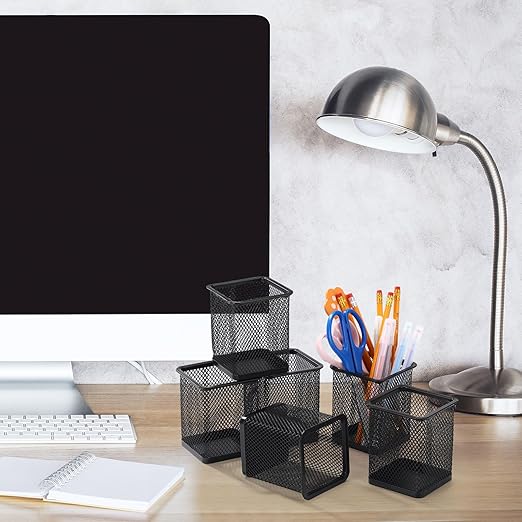 Colingmill 6 Set Slatwall Cups with Hook Black Metal Slatwall Organizer Accessories Slat Wall Basket Bin Pencil Mesh Wire Hol