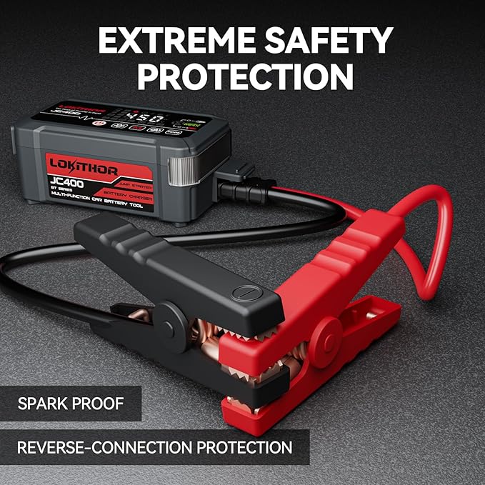 LOKITHOR JC400 9-in-1 Battery Charger and Jump Starter, 2500A 12V Portable Jump Box for Car Upto 8.5L Gas/6.5L Diesel,