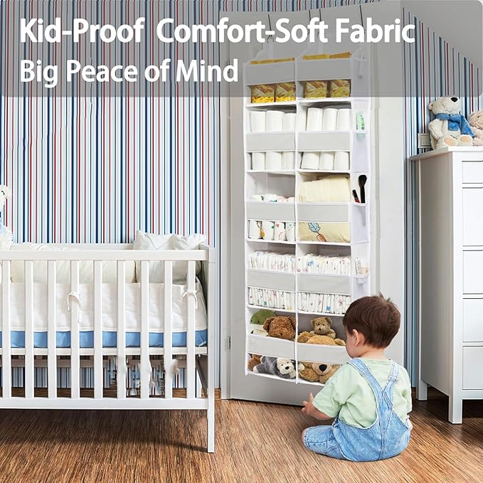 Over The Door Organizer with 5 Shelves, 9 Compartment + 10 Side Pocket, Sturdy Oxford Cloth, Supports 90 lbs, Heavy-Duty Behi