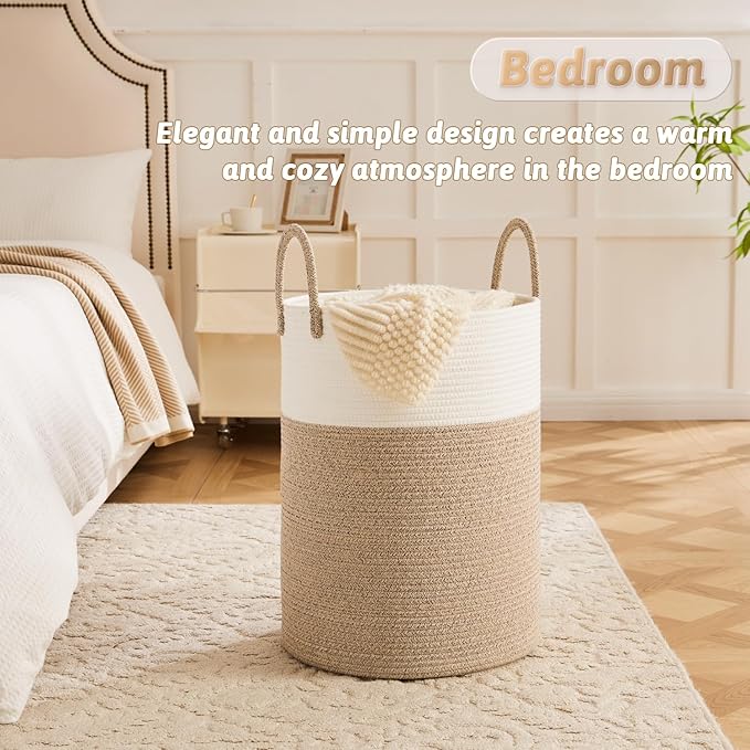 Artfeel Laundry Basket,Woven Cotton Rope Laundry Hamper,40L for Decorative Storage of Dirty Clothes,Toys and Blankets in Bath