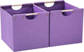 HOONEX Large Foldable Storage Bins, Linen Fabric, Pack of 2, Storage Baskets with Wooden Carry Handles and Sturdy Heavy Cardb