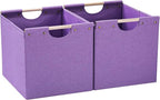 HOONEX Large Foldable Storage Bins, Linen Fabric, Pack of 2, Storage Baskets with Wooden Carry Handles and Sturdy Heavy Cardb