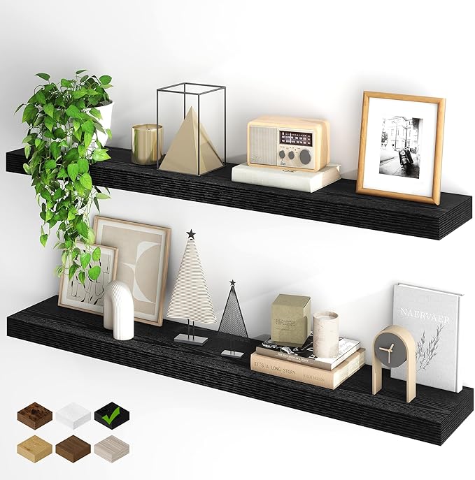 Fun Memories Floating Shelves for Wall, 48Inch Floating Shelves Set of 2, Hanging Shelf with Invisible Brackets, Wood Shelves