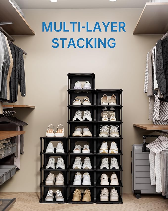 HAIXIN Vertical Narrow Tall Shoe Rack for Front Door Entrance, 7-Tier Sturdy Stackable Shoe Rack Organizer for Closet Entrywa