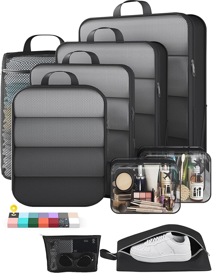 Veken 9/11 Set Compression Packing Cubes for Travel Essentials,Compressible Expandable Large Luggage Suitcase Organizer Bags 