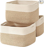 ICERZCZ Large Storage Baskets for Organizing Shelves, Woven Cotton Rope Bins for Baby Nursery Organization, Book Toy Towel Or