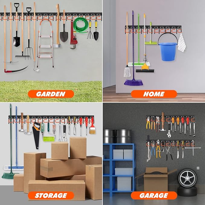 TVKB 68'' All Metal Garden Tool Organizer Adjustable Garage Tool Organizer Wall Mount Garage Organizers and Storage with Heav