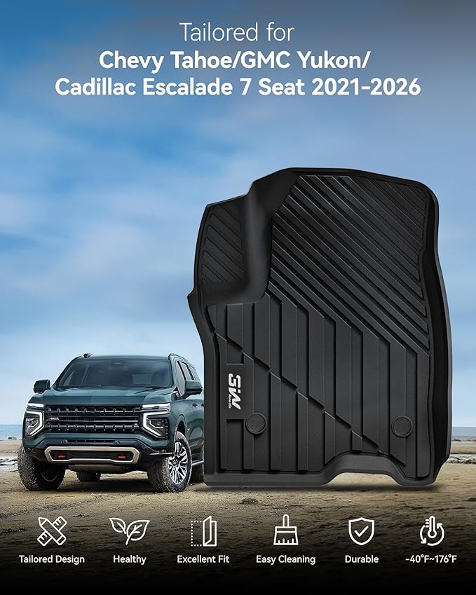3W Floor Mats & Cargo Liner & Seat Back Mats for 2021-2026 (Only 7 Seats) Chevrolet Chevy Tahoe/GMC Yukon (Not Fit Yukon XL)/Cadillac Escalade (Not Fit Escalade ESV),All Weather Full Set Car Mats