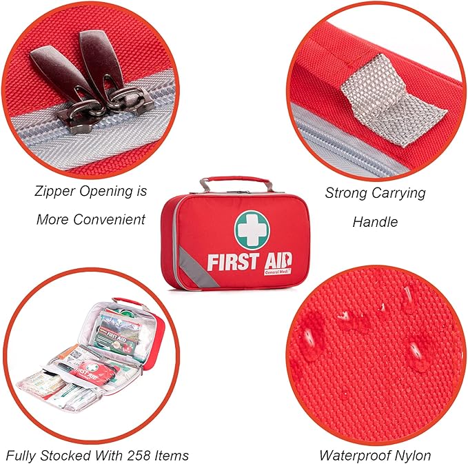 General Medi 2-in-1 First Aid Kit (215 Piece Set) + 43 Piece Mini First Aid Kit -Includes Ice(Cold) Pack, Moleskin Pad and Em