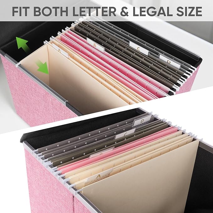 BALEINE File Organizer Box with Lid, Collapsible File Folder Organizer with Plastic Slide, Hanging File Folder Box for Office
