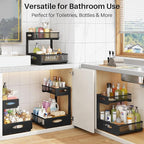 Under Sink Organizer, 2 Pack 2 Tier Pull Out Under Cabinet Organizer Shelf with Pad for Framed Cabinets, Metal Slide Out Unde