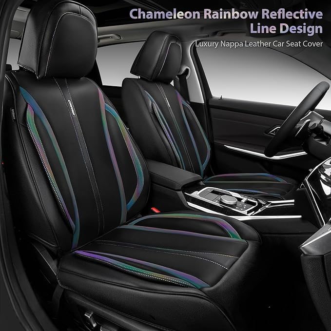 CAR PASS Nappa Leather Seat Covers Front Seats Only, Waterproof Faux Leather car Seat Cover 2 Piece Cushions Protector Univer