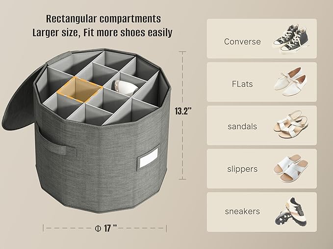 Vailando Shoe Organizer for Closet - Cylindrical Shoe Storage Organizer with Removable Dividers, Rectangular Compartment, Fol