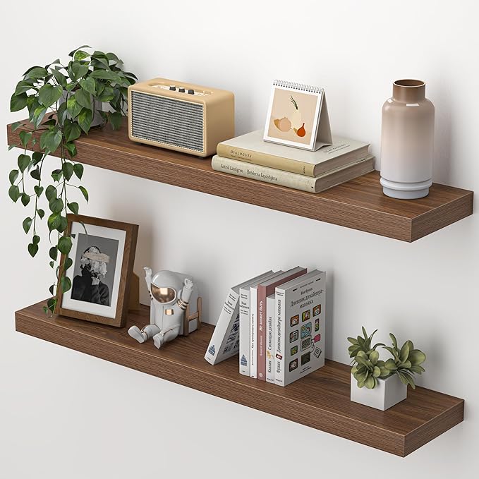Heimlove Floating Shelves for Wall 32 Inch,Mounted Storage Wood Shelves with Invisible Brackets Hanging Shelf for Bedroom Liv