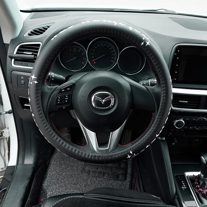Getaway Car Leather Steering Wheel Cover - 15-inch Universal Microfiber- Soft & Breathable & Silicone Anti Slip Auto Steering