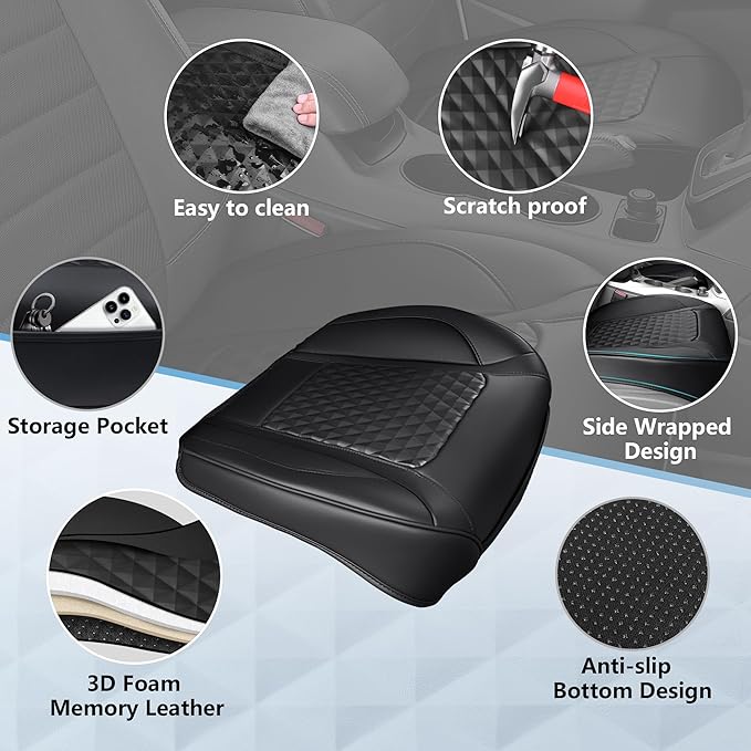 CAR PASS 2 Pack Leather Bottom Car Seat Covers Front Seat Cushion Cover, Anti-Slip and Wrap Around The Bottom, Car Seat Prote