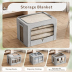 FHSQX 3 Pack Clothes Storage Bins Foldable Metal Frame Storage Box Stackable Linen Fabric Organizer Set with Carrying Handles