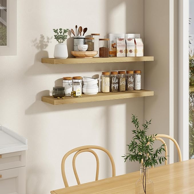 48"W x 9.3"D Floating Shelves for Wall, Wall Mounted Bathroom Shelves 2 Pack Deep Floating Shelf for Bedroom Kitchen Living R