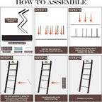 XUNIQUE 5-Tier Blanket Ladder for The Living Room, 4.8 FT Anti-Slip Decorative Ladder Shelf Leaning Quilt Rack, Lightweight, 
