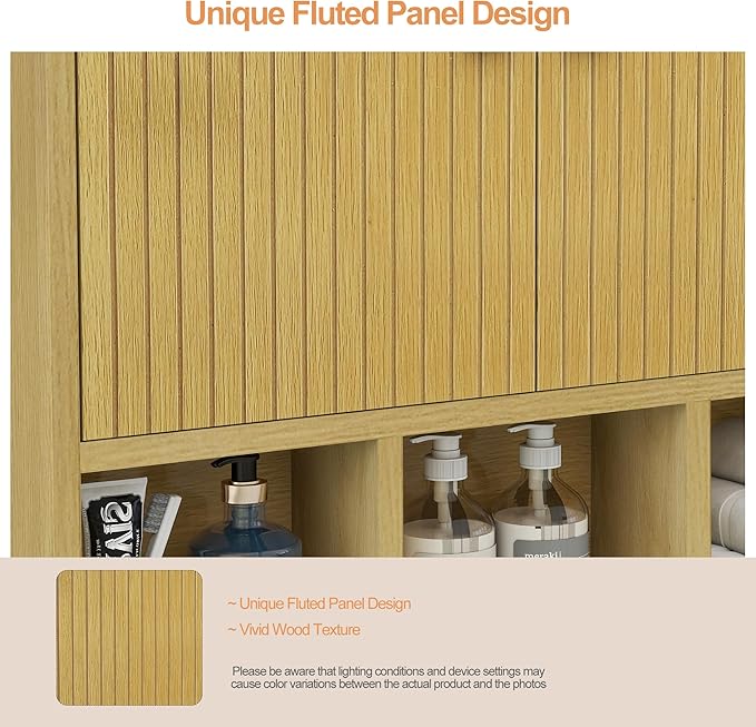 Bathroom Wall Cabinet,Wooden Medicine Cabinet with Fluted Doors Over The Toilet Storage Cabinet with Adjustable Shelf for Bat