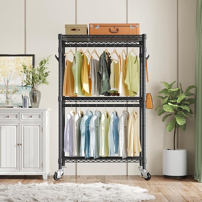 VIPEK R2 Clothes Rack Heavy Duty Clothing Rack for Hanging Clothes, Rolling Garment Rack Adjustable Closet Racks with Double 