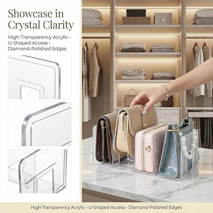 4 Pack Clear Acrylic File Organizer, Purse Organizer, File Sorter Desktop File Folder Organizer for Book, Envelopes, Mail, Do