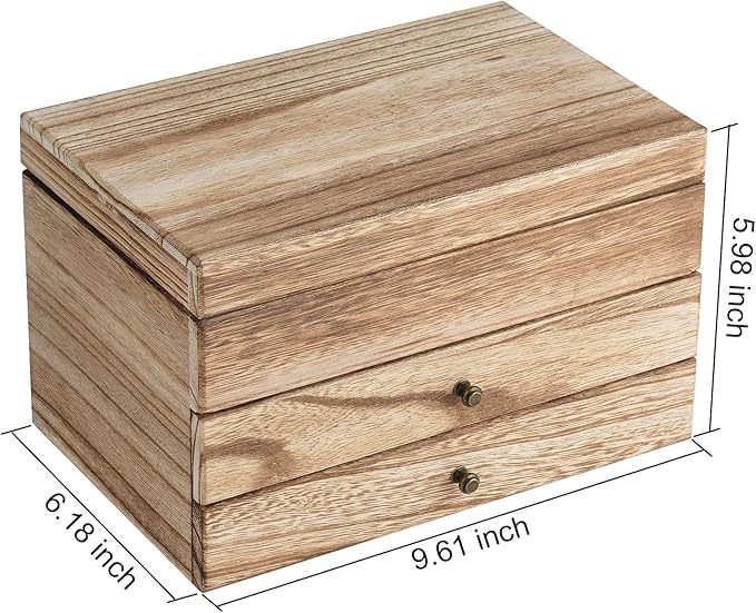 Meangood Jewelry Box Organizer for Women, 3 Layer Large Jewelry Storage Case, Rustic Wooden Jewelry Box with Mirror & Ring Tr