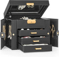 TORIBIO Jewelry Box for Women, Leather Jewelry Organizer with Mirror & Lock, 4-Tier Jewelry Storage Organizer with 3 Drawers 