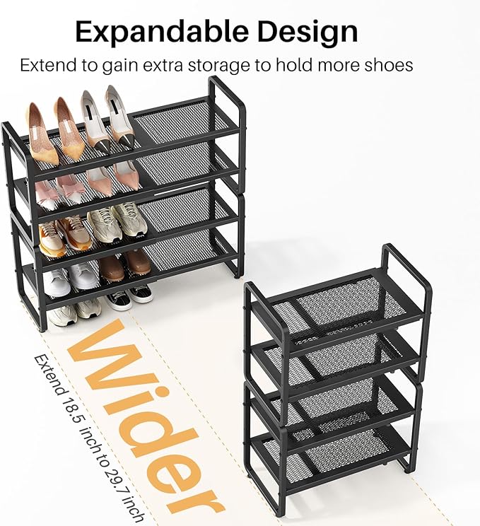 SNTD Shoe Rack - Expandable Shoe Organizer for Closet, Adjustable Metal Shoe Shelf Storage, Stackable Long Shoe Stand Holder 