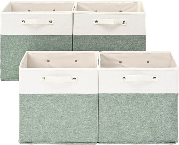 FinishingBo 13 x 13 Inch Fine Linen Storage Bins with Handles，Fabric Cube Boxs，Basket Organizers for Shelves for Home, Closet