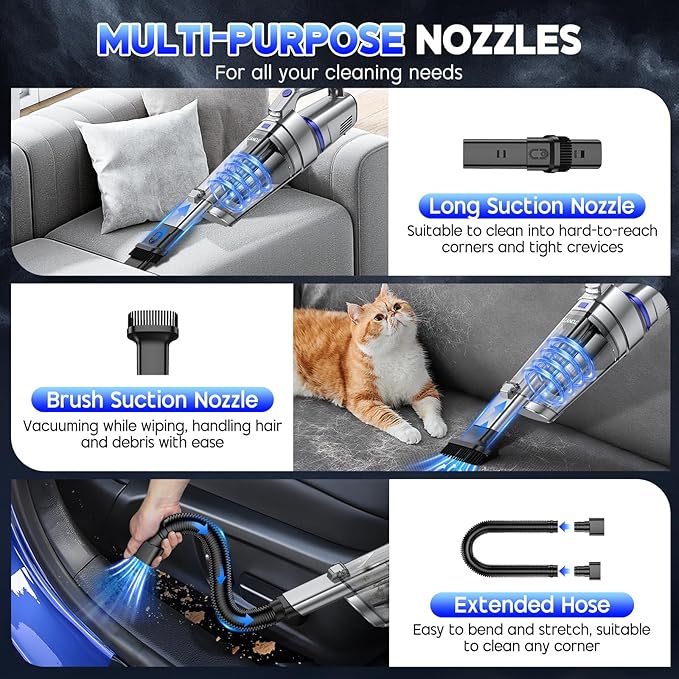 JONYJ Handheld Vacuum Cordless, 16000PA Strong Suction Hand Held Car Vacuum Cleaner, Portable Hand Vacuum Rechargeable with M