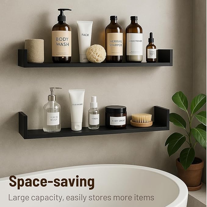 PHOENANCEE Floating Book Shelves,32 Inches Wall Bookshelf U Shaped,Long Hanging Bookshelf for Wall,Large Rustic Storage Books