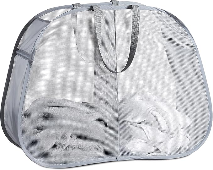 Seiritex Mesh Popup Laundry Hamper 2 Compartment, Collapsible Laundry Sorter Basket Foldable Hamper for Clothes, College Dorm