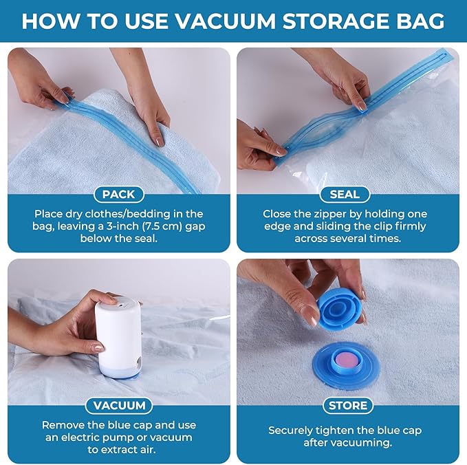 Vacuum Bags for Travel with Portable Electric Pump,12 Pack Vacuum Seal Bags for Luggage and Suitcase Compression, Space Saver
