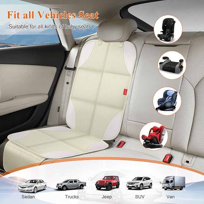 Car Seat Protector for Child Car Seat with Thick Padding, Non-Slip Backing, Mesh Storage Pockets, Waterproof Car Seat Covers 