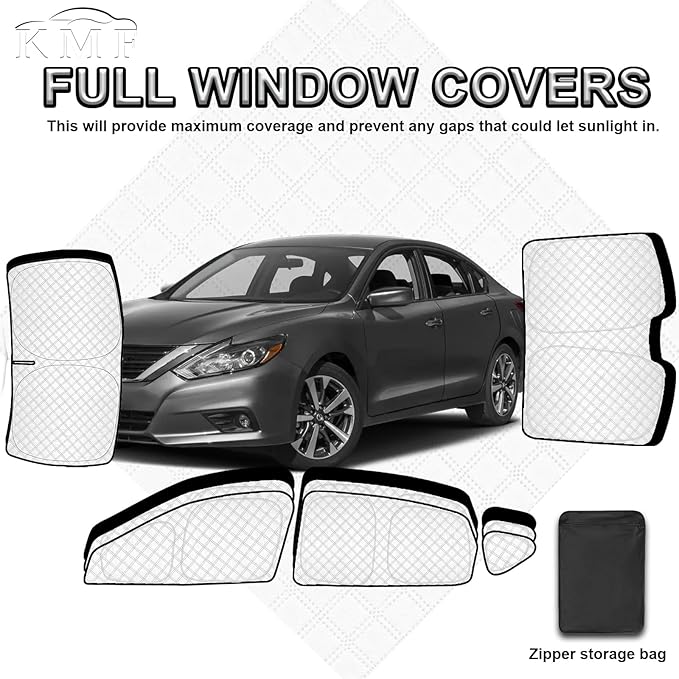 KMF 8pcs Thicken Full Window Sun Shades for Nissan Altima 2013-2018 Accessories,Car Window Covers Sunshade for Windshield Side Rear, UV Block and Privacy Blackout for Car Camping Outdoor