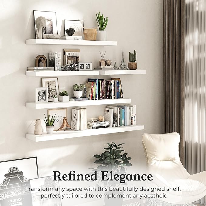 Floating Shelves for Wall, 9.3" Deep Wall Mounted Wood Shelves for Bathroom, Bedroom, Living Room, Kitchen, Hanging Shelf for