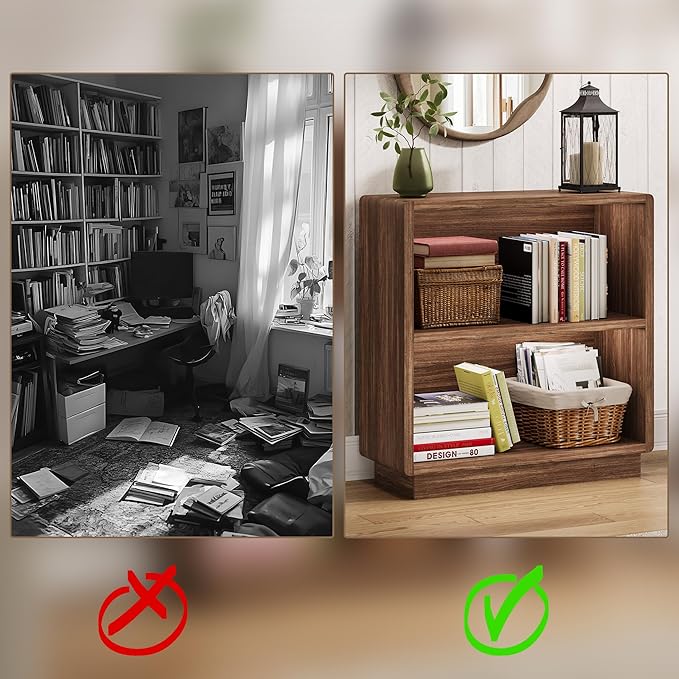 ChooChoo 2-Tier Bookcase, Small Wooden Bookshelf, Farmhouse Bookshelf with Open Storage, Short Bookcase for Bedroom and Home 