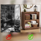 ChooChoo 2-Tier Bookcase, Small Wooden Bookshelf, Farmhouse Bookshelf with Open Storage, Short Bookcase for Bedroom and Home 