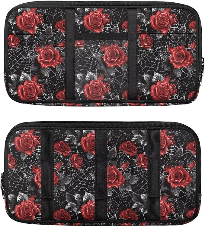 Car Sun Visor Storage Bag,Rose Pattern Auto Interior Accessories Pocket Organizer, Multi-Pocket Visor Organizer Storage Pouch Fits Most Vehicles