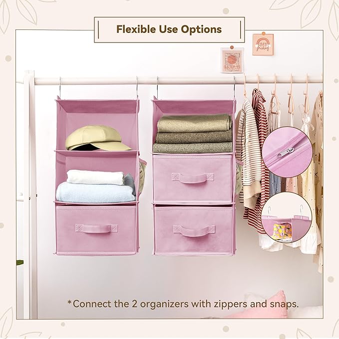 GRANNY SAYS Hanging Closet Organizer 6-Shelf, Separable to 2 Pack 3-Shelf Closet Storage Organizer with 4 Side Pockets, 3 Dif
