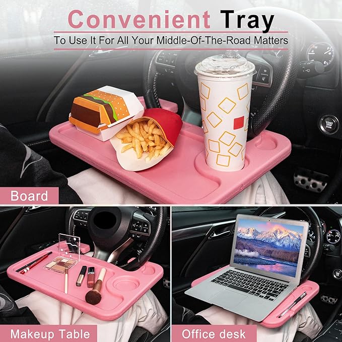 JUSTTOP Car Steering Wheel Desk, Travel Car Accessories, Car Stand Trays for Eating, Multipurpose Car Steering Wheel Desk Tray Table(Pink)