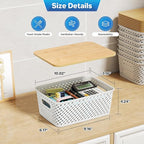 Anysig 8 Packs Plastic Storage Bins with Bamboo Lids - Stackable Storage Bins Decorative Small Basket Containers for Organizi